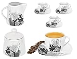 Inhalt: 4x Kaffeetasse, 4x Untertasse, 1x Milchkännchen, 1x Zuckerdose