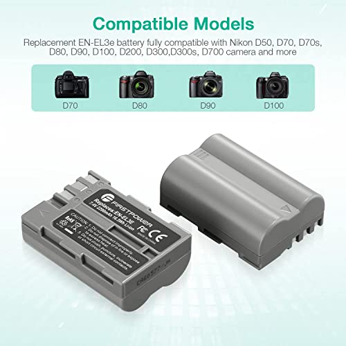 Firstpower En-El3E Battery 2-Pack 2200Mah And Dual Usb Charger Compatible With Nikon D50, D70, D70S, D80, D90, D100, D200, D300, D300S, D700 Digital Slr Cameras #TOP2