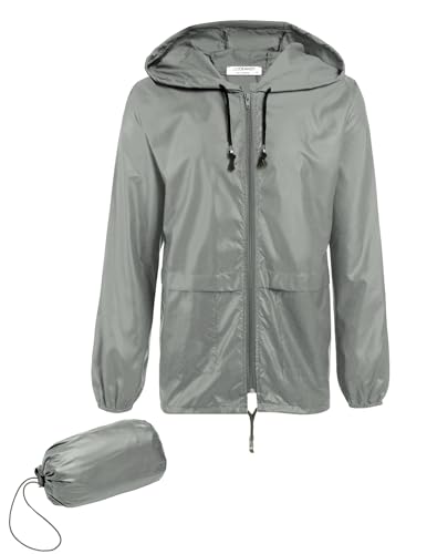 Veste de pluie homme COOFANDY modèle léger imperméable et compact avec capuche gris L