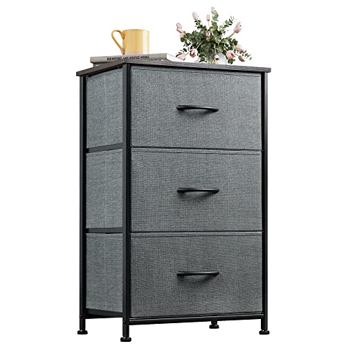 Wlive Nightstand With 3 Drawers, Fabric Dresser, Organizer Unit, Storage Dresser For Bedroom, Hallway, Entryway, Closets, Sturdy Steel Frame, Wood Top, Easy Pull Handle, Dark Grey #TOP12