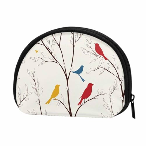 IBILIU Small Coin Purse Colourful Birds And Branches Yellow Red Blue Mini Wallet Coin Pouch Change Purse For Women Men
