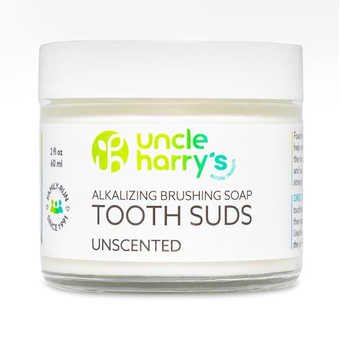 Uncle Harry's Non-Abrasive Unscented Brushing Soap Tooth Suds | Natural Remineralizing Toothpaste Freshens Breath & Promotes Enamel | Vegan Fluoride Free Toothpaste (2 oz)