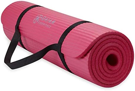 Gaiam Essentials Thick Yoga Mat Fitness & Exercise Mat with Easy-Cinch Carrier Strap, Pink, 72"L X 24"W X 2/5 Inch Thick