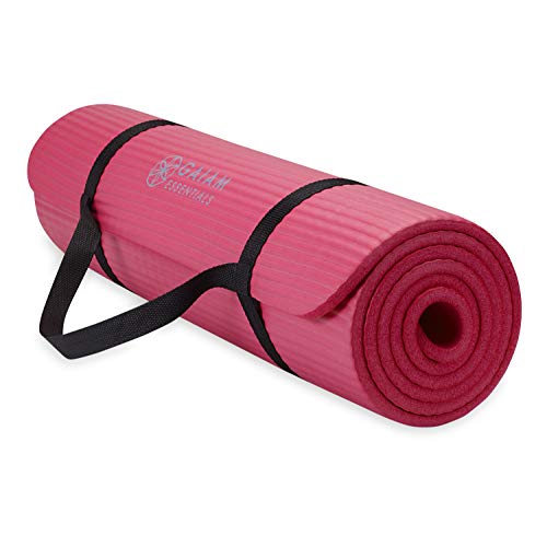 Gaiam Essentials Thick Yoga Mat Fitness & Exercise Mat with Easy-Cinch Carrier Strap, Pink, 72"L X 24"W X 2/5 Inch Thick by Gaiam - Used condition - US$23.48