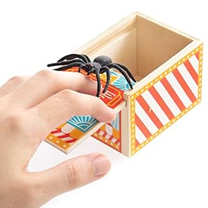 Wooden Spider Prank Box – Scary Surprise Halloween Party Favor – Fake Jumping Rubber Bug Toy – Realistic Practical Joke…
