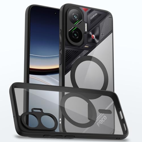 Image of Amazon Basics TPU Back Cover for Poco F7 5G Compatible with Mag-Safe | Shockproof Design | Hard Transparent Back Case (Black Mag-Safe)