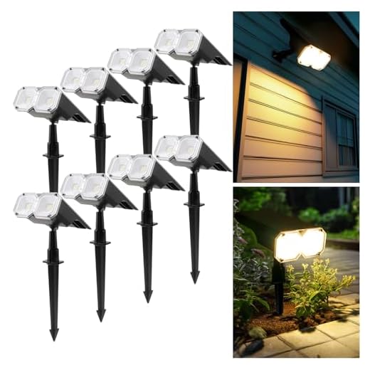 Solarlampen für außen, LED Solarstrahler Außen mit Erdspieß, 2 Helligkeitsstufe solar gartenleuchte, 18 LEDs 6000K IP65 Wasserdichte Wandleuchte Pflanzenstrahler für Patio Pfad Hof Garten (2er Pack)