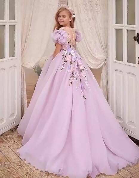Tulle Flower Girl Dresses for Wedding Girls First Communion Dress Puff Sleeves Ball Gown2
