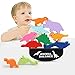 LEADSTAR Juegos de Apilamiento de Madera, Bloques de Madera Animales, Juego de Equilibrio para Niños, Juguetes Montessori Educativos para Aprender los Coloridos (Dinosaurio)