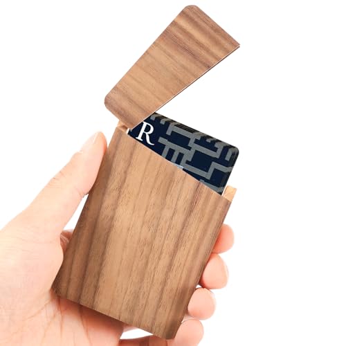 Wood Business Cards Holder, Business Card Case Name Cards Holder, Portable Custom Engraved Business Cards Holder Box with Magnetic Closure for Men
