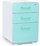 Poppin Stow 3-Drawer File Cabinet - White + Aqua, 2 Utility Drawers and 1 Hanging File Drawer, Fully