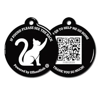 RFID 134.2KHz & QR Code Pet ID Tag, Collar Tag, Dual Function - Helps Lost Pets Return Home, Replaces RFID Microchip (Black-Cat)