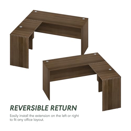 Image of Furinno Roger 60 Inch L-Shaped Office Desk, Executive Desk with Reversible Desk Return, Modesty Panel, Desk Cord Grommet, Scratchproof, for Home Office, Modern Walnut