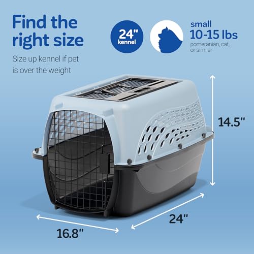 Petmate Dog Crates for Small Dogs & Cat Carriers, Two-Door Plastic Pet Kennel, Top & Front Loading, Made in USA, 24" For Pets Up To 15 lb, Pearl Tan | Plastic pet kennel made in USA, for small pups and kittens, dual entry design, great for travel and vet trips, easy access - Image 7