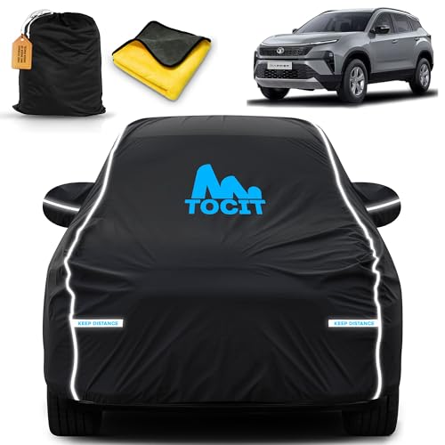 Image of Tata Harrier Waterproof Long Life Car Cover with Safety Glow Reflective Strap, Premium Velvet Velour Fabric, Soft & Stretchable, Machine Washable, Tri-Stitch Custom Fit with Mirror Pocket