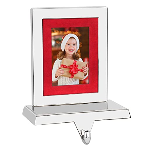 Christmas Stocking Holder With Photo Frame Silver Metal Mantel Stocking Hanger For Christmas Fireplace Mantel Decorations Christmas Holiday Supplies #TOP18