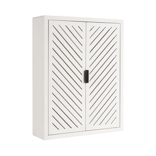 Kate and Laurel Mezzeta Decorative Coastal Two-Door Floating Bathroom Cabinet, 22 x 7 x 28, White, Decorative Over Toilet Storage Cabinet for Use as Bath Storage or Living Room Décor