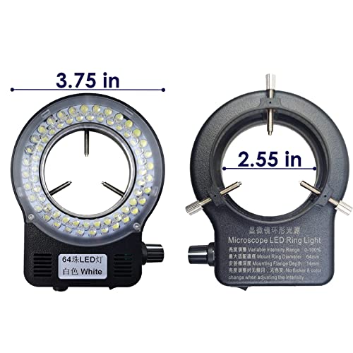 Image of Light Microscope LED Ring Illuminator, Adjustable 64 LEDs Ring Light for Industry Monocular Binocular Trinocular Lab Stereo Microscope & Camera