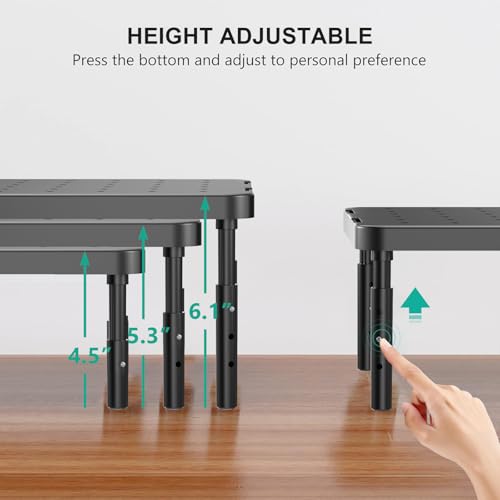 Image of WALI Monitor Stand Riser, Adjustable Laptop Stand Riser, 3 Height Adjustable Computer Monitor Stand Underneath Storage for Office, Home, School Supplies (PTT001-B), 1 Pack, Black