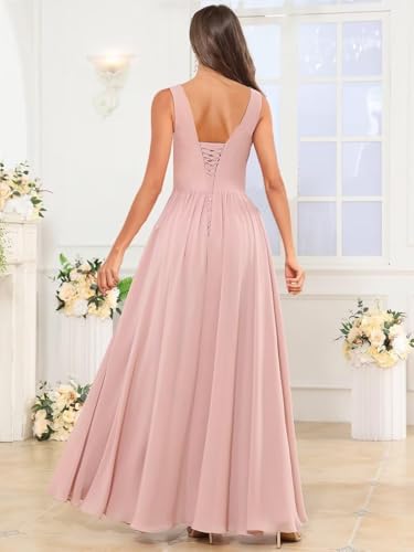 Chiffon Bridesmaid Dresses for Women - Chiffon V Neck Sleveless Ruched Formal Evening Dress with Silt3
