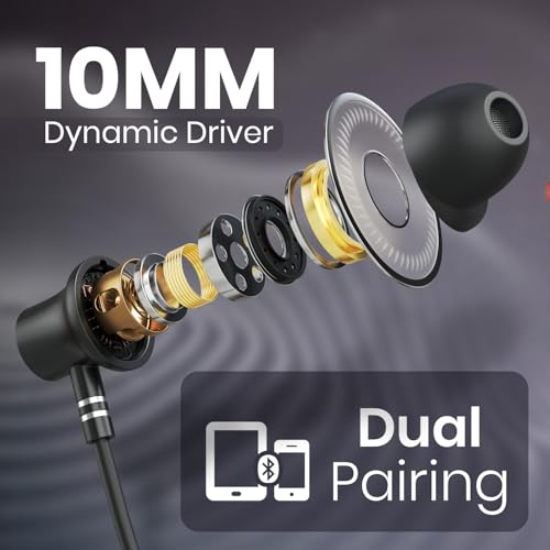 Image of Portronics Harmonics Z14 in-Ear Bluetooth Earphone Neckband with Vibration Alert, Upto 35 Hours Playtime,HD Call Clarity, BT 6.0V, Low Latency, Type C Fast Charging(Black)