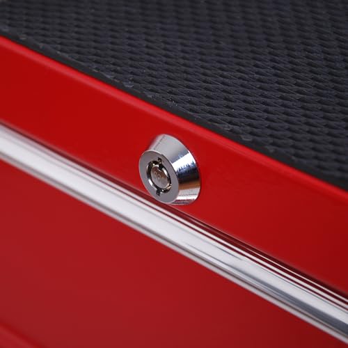 HOMCOM 5 Drawer Tool Box, Lockable Steel Tool Chest on Wheels, Rolling Chest Cabinet with 5 Drawers and Handle for Workshop, Garage, Red 9 HOMCOM 5 Drawer Tool Box, Lockable Steel Tool Chest on Wheels, Rolling Chest Cabinet with 5 Drawers and Handle for Workshop, Garage, Red - Image 9