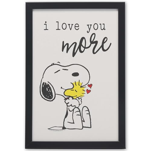 Image of Peanuts Snoopy and Woodstock I Love You More Framed Wood Wall Decor - Adorable Snoopy Picture for Home Decorating