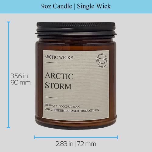 Arctic Storm | Arctic Wicks Handmade Scented Coconut Beeswax Candles | Natural Coconut Beeswax 9Oz Amber Jar | Farmhouse Candles High-Quality Wax Non-Toxic Clean Burn 100% Usda Certified Biobased #TOP2