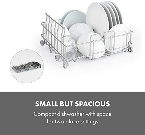Klarstein Aquatica Table Top Dishwasher - Mini Dishwasher, Countertop Dishwasher, 125 kWh/year, 2 Place Settings, Installation-Free, 3 Programmes, Touch Control, Water Consumption: 5 L - White