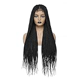 Braided Wigs, 30” Pure Handmade Micro Braided Straight Synthetic Hair Lace Front Wigs with Babay Hair for Women