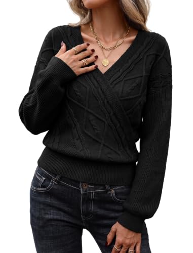 Image of ZAFUL Women's V Neck Cable Knit Sweater