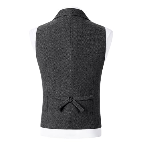 Men's Tweed Suit Vest Vintage Herringbone Button Down Blazer Dressy Casual Wool Blend V Neck Waistcoat for Groomsman2