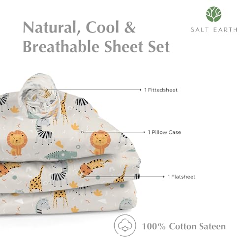 Salt Earth 440140 100% Cotton 210Tc Kids Bedsheet, Twin Sheets Set For Toddler Bed, 3 Piece Bedding Set Including Flat Sheet, Fitted Sheet thumb #2