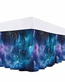 Bed Skirt Star Starry Sky Bedskirt 18 Inch Drop Cloud Universe Galaxy Adjustable Elastic Wrap Around Bed Skirts Dust Ruffle for Queen Size Bed Frame Cover