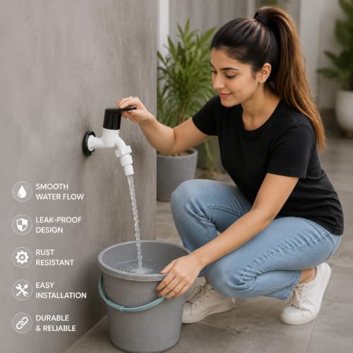 Image of MONIT Plastic Brushed Water Tap /Pillar Cocke for Wash Basin /Plastic Piller Bib Cock /S Tsink /Bathroom Bibcock (Nozzel Tap)