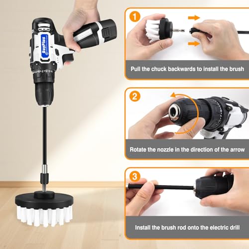 16.8V Cordless Drill Electric Screwdriver Kit - Combi Drill Driver with 1.5Ah Li-Ion Battery, Charger and 5 Pack Power Scrubber Cleaning Brush Attachment Set - Image 8