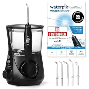 Waterpik Professional Water Flosser, Testsieger 2025, Precision Pulse Technology, TÜV Siegel, bis zu 99, 9 Prozent Plaque Entfernung, 6x Aufsätze, 10x individuelle Modi, integrierter Timer, Schwarz