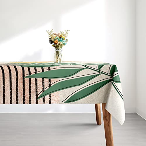 Bfiveante Abstract Rectangle Tablecloth 60"X84",Green Leaves And Abstract Sun, Suitable For Restaurant Kitchen Picnic Home Decor-Banquet/Parties/Holiday Dinner/Wedding #TOP1