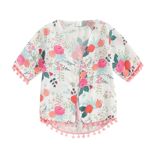 Toddler Girl Swimsuit Cover Up Boho Floral Short Sleeve Open Front Beach Cover Ups Shirt Beachwear