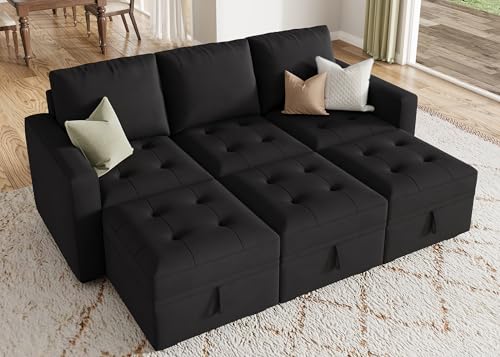 Image of HONBAY Modular Sectional Couch Sleeper Sofa Bed with Storage Seats Oversized Sectional Couches for Living Room,Black