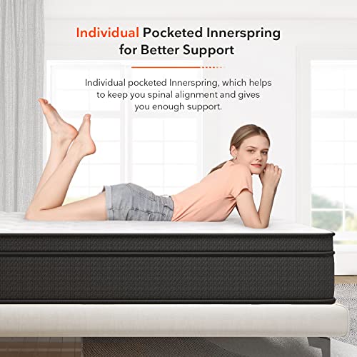 Sweetnight Queen Mattress, 12 Inch Pillow Top Queen Size Mattress In A Box, Bamboo And Gel Memory Foam Hybrid Mattress, Individually Wrapped Spring For Motion Isolation & Support, Siesta #TOP5