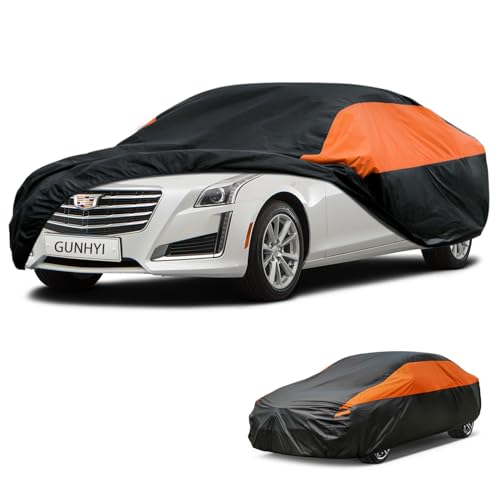 Image of GUNHYI Waterproof Sedan Full Car Cover Custom Fit Cadillac CTS(2003-2014) | All‑weather Outdoor sun /rain /dust /snow /wind /UV protection, breathable lightweight fabric, black‑orange design,storage bag