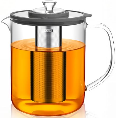 Aquach 85oz Large Glass Teapot & Tea Maker- Stovetop & Dishwasher Safe, Plastic-Free Borosilicate Glass Tea Kettle for Loose Leaf & Iced Tea