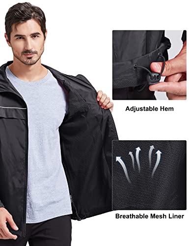 V Valanch Men's Golf Rain Jacket Outdoor Waterproof Windbreaker With Hood Lightweight Running Cycling Raincoat(Black,L） #TOP3