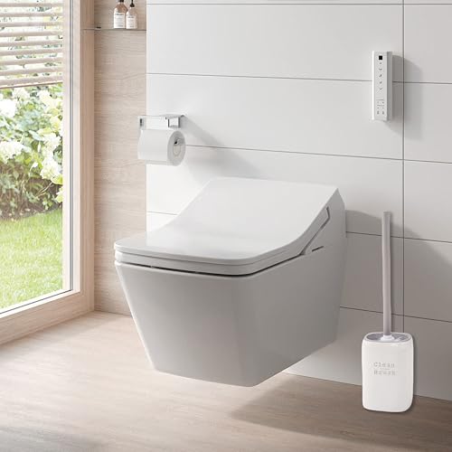 Image of Toilet Brush- Stylish Relief Letters Design Gray & White Toilet Bowl Brush and Holder Set - Premium Toilet Cleaner Brush with Elegant Toilet Brush and Holder for Modern Bathrooms（Gray＆White）