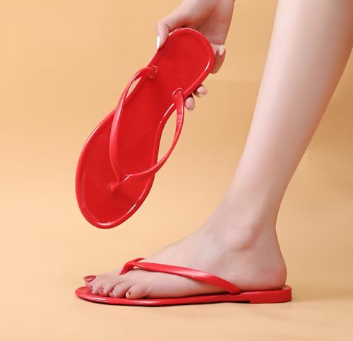 Image of Womens Flip Flops Thong Sandals Jelly Shoes Flat for Ladies Slides Black Slippers Size 9 Slip On Summer Beach Dressy