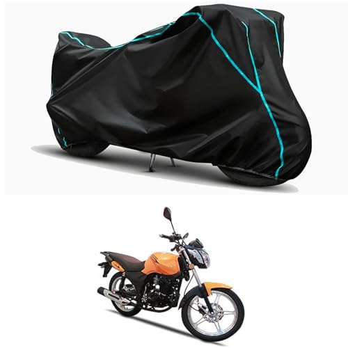 Image of Waterproof Bike Body Cover Compatible for | Aftek Skipper AF-125 | Taffeta Fabric, Sky Piping Design, Bottom Elastic Fit | Dustproof, Sun UV & Rain Protection for All Weather.