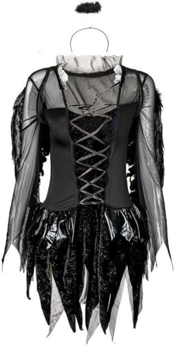 Image of Halloween Women Costumes Black Bat Fallen Angel Devil Vampire Witch Dress Adult Cosplay Accessories