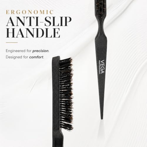 Image of VEGA PROFESSIONAL Teasing Hair Brush with Tail Handle| Hair Styling & Volume Brush, Sleek Finishing, Frizz-Free Styling, Add Volume, Polished and Sleek Hair for Men & Women | Rat Tail Brush (VPPHB-07)
