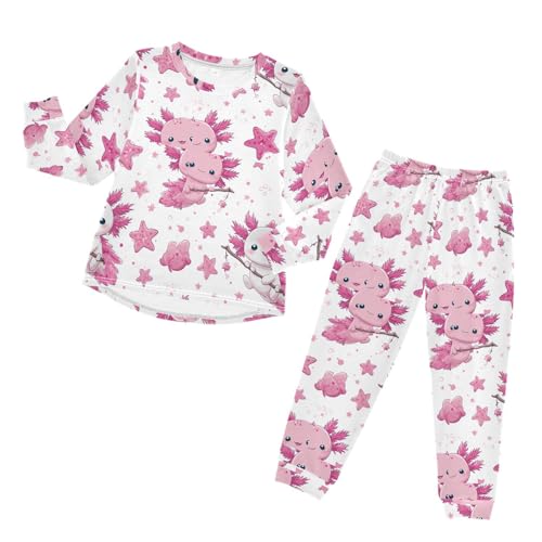 Cute Axolotl Pink Starfish Soft Pajama Set for All Seasons,Breathable Pjs Long Sleeve Sleepwear,Comfy Loungewear 2 Piece Underwear Set 4T